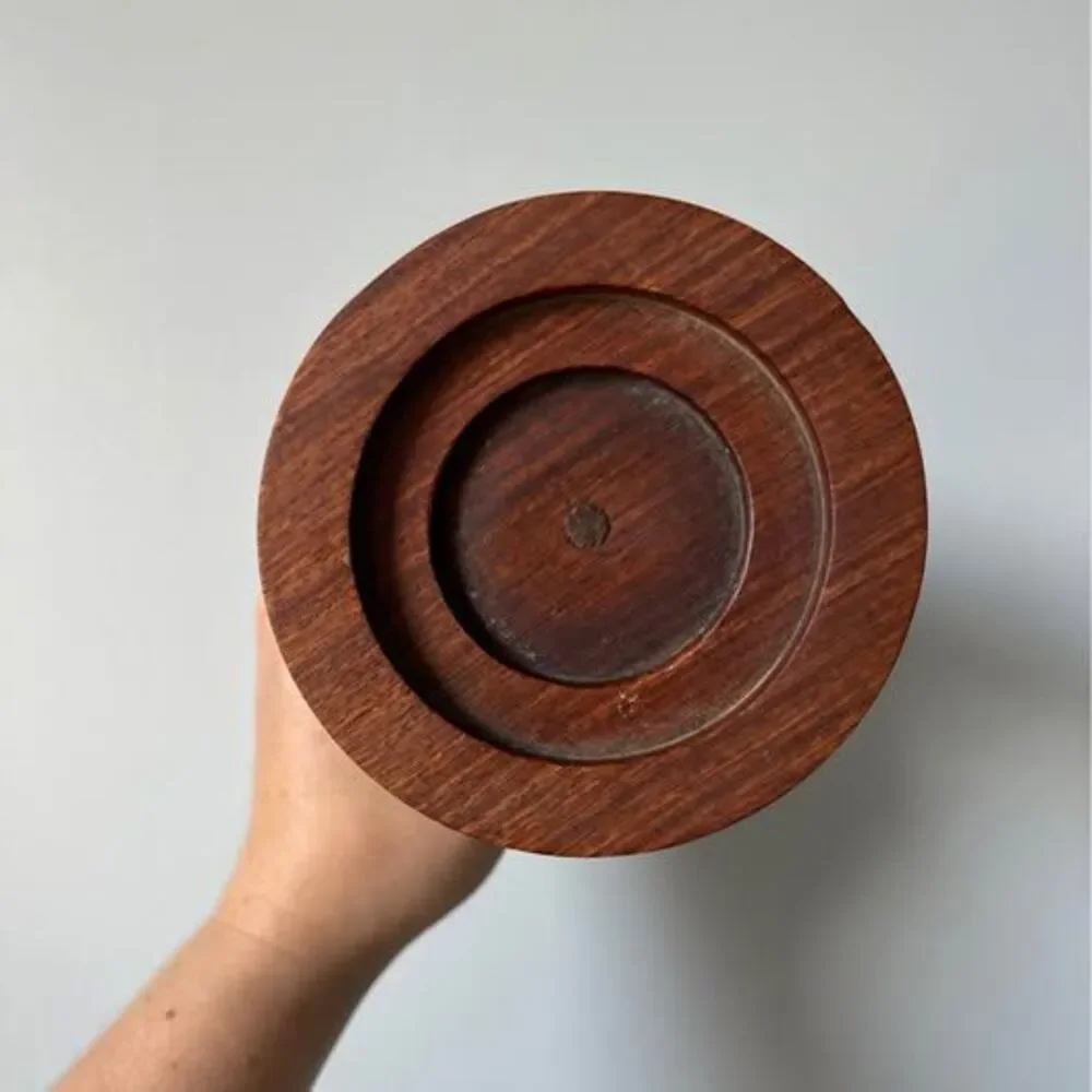 Pair of MCM Dark Brown Wood Pillar Candle Holders